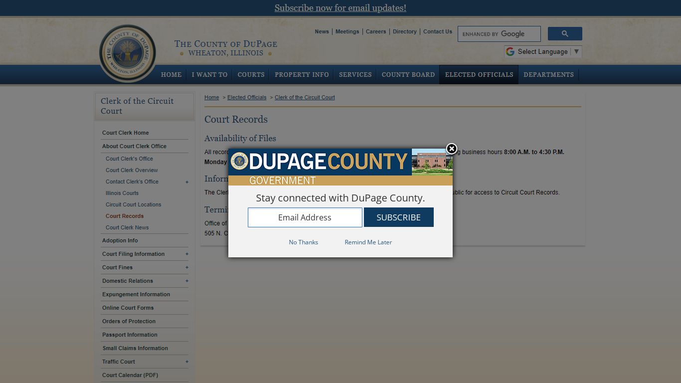 DuPage County IL – Clerk of the Circuit Court - Court Records